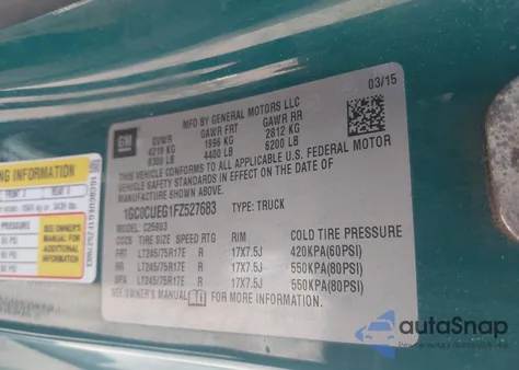 2015 Chevrolet Silverado 2500Hd Wt из США, поврежденный, VIN 1GC0CUEG1FZ527683